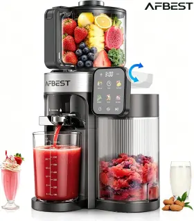 Afbest Js8501 3in1 Cold Press Slow Juicer Machine 6.5 Inch Extra Wide Chute Smart Touch High Yield