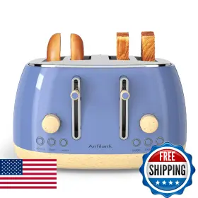 Anfilank B0fkb4vqvf Toaster 4 Slice Retro Stainless Steel With Extra Wide Slots Cancel Bage