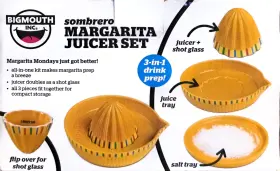 22-bny-4052-ko Bigmouth Inc. Sombrero Margarita Juicer Set 3-in-1 Ceramic Shot Glass Salt Tray Nib