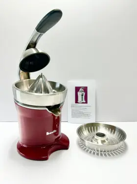 800cpxlr Breville Red Electric Citrus Press With Fine And Coarse Strainer Baskets