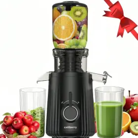Celiberry260405 Celiberry Cold Press Juicer Slow Masticating Large Chute 98% Yield Compact Black