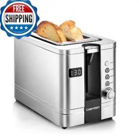 B097s1cznp Chefman 2-slice Digital Toaster Pop-up Stainless Steel Extra-wide Slots For B