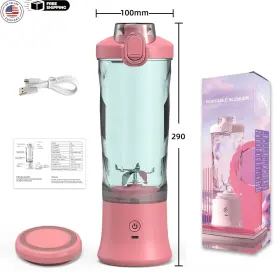 Denokin 744110497557 Portable 600ml Usb Rechargeable Blender 4000mah Smoothie And Juice Maker Pink