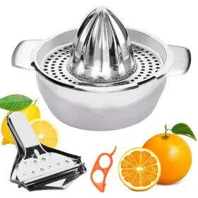 Eispap 785079834113 Manual Juicer Stainless Steel Lemon Squeezer With Slots Strainer And Bowl Stora