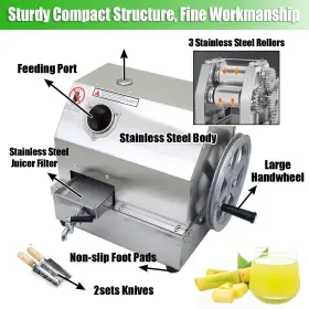 Eqcotwea 840403751686 Manual Sugarcane Juicer Stainless Steel Sugar Cane Juice Machine 3 Rollers #3