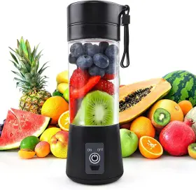 Fitfort 445014222223 Portable Usb Blender Cup 380ml 6 Blades For Shakes Smoothies Black