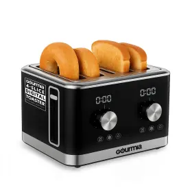 B0g2zp2spz Gourmia 4-slice Toaster Double-sided Dual Control Bagel Defrost Reheat 6 Brown