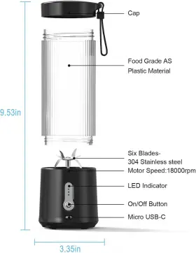 Handzee 445038546589 Portable Personal Blender 15.2oz Usb Rechargeable With 6 Blade #2