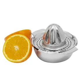 Home Basics 886466372857 Stainless Steel Manual Citrus Juicer With Strainer 2 Pour Spouts And 8 Oz Bowl