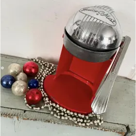 462c Juice O Mat Vintage Red Silver Chrome Metal Single Action Farmhouse Kitchen
