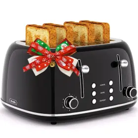 B0dtgkb1zd Kitchmix 4-slice Retro Stainless Steel Toaster - 6 Settings Wide Slots For Bagels