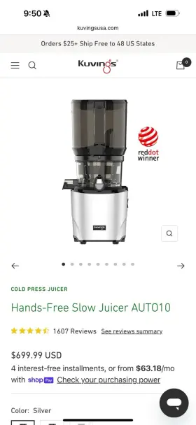 Auto10b Kuvings Auto 10 Hands Free Slow Juicer