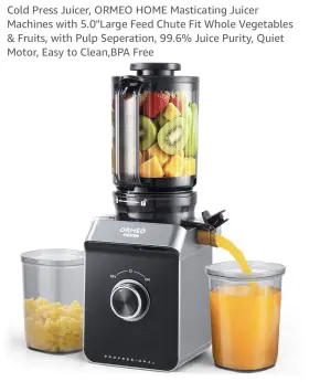 Ormeo Home X00457f9an Slow Juicer 150w Electric Bpa Free 40 Oz Black/silver
