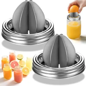 Palksky-1052 Palksky 705353126802 2 Pack Mason Jar Juicer Lids Stainless Steel Citrus Reamer Lemon Squeezer