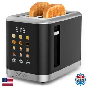 B0f99qfd5p Revotra 2 Slice Toaster Stainless Steel With Led Display Extra Wide Slots 6 Shade Sett