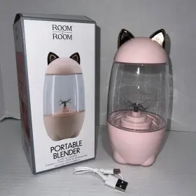 An082524 Room 2 Portable Usb Rechargeable Pastel Pink Novelty Cat-themed Blender