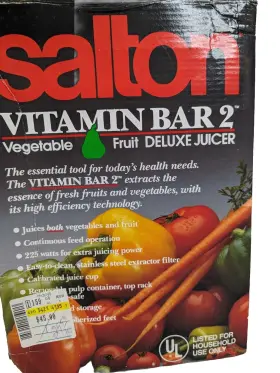 Salton 082846070546 Vitamin Bar 2 Jc4 Fruit Vegetable Deluxe Juicer 225 Watts With Original Box #2