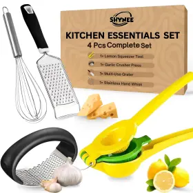 Shynee 199874786353 4pcs Kitchen Essentials Set Premium Quality Lemon Squeezer Garlic Press S