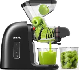 Sifene 768477286586 Quiet Cold Press Juicer Machine Wide 3.2-inch Dual Feed Chute Slow Masticat