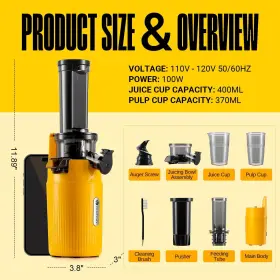 Ventray 667261539764 Ginnie Cold Press Juicer Machines Compact Small Slow Masticating With #3
