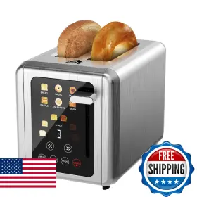 Wunly B0g2bvz76x Touch Screen Toasters 2 Slice Stainless Steel Digital Timer Toaster With