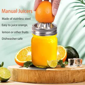 Zihenryda 750110654791 Manual Juicer Mason Jar Stainless Steel Lid 2 Pieces Citrus Reamer #2