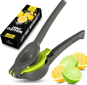 Z-lmn-sqzr-2n1-gry-lm-pnch Zulay Kitchen 2-in-1 Manual Lemon Squeezer Heavy Duty Aluminum Citrus Juicer Seed Filter