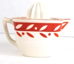 Charming Vtg Mcm Red & White Ceramic Juicer Pitcher Marutomoware Japan 1960S. Fixed Price $15.95.