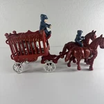 Antique Cast Iron, Overland Circus Wagon - 2 Horses, 3 People, Polar Bear. Fixed Price $42.19.