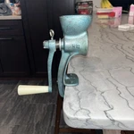 Vintage Rare Green Enameled Cast Iron Poppy Seed Grinder Titan Hand Crank Table. Fixed Price $60.00.