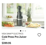 Princess House Cold Press Pro Juicer. Fixed Price $249.00.