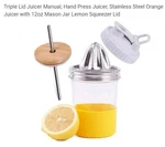 & Store Jar Mason Style Glass Citrus Juicer 17.6 Oz 5 Pc Manual W/lids New. Fixed Price $11.97.