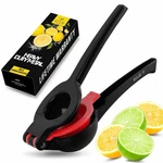 Zulay Kitchen Metal 2-IN-1 Lemon Squeezer, Black And Red. Fixed Price $34.99.