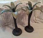 Vintage Tommy Bahama Island Oasis Cast Iron Palm Tree Candle Holders 12". Fixed Price $39.95.