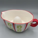 Vintage Ceramic Floral Citrus Reamer Juicer Pitcher With Green Red Blue Trim L8. Fixed Price $19.99.